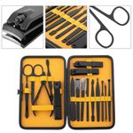 Kit de estuche de manicura y pedicura profesional, set de 16 accesorios de acero inoxidable, color negro - BE10200 - 02