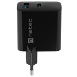 Cargador USB Natec Ribera GaN 1X USB-A + 1X USB-C 65W negro NUC-2145 - NT37300 - 03