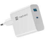 Cargador USB Natec Ribera GaN 1X USB-A + 1X USB-C 45W blanco NUC-2142 - NT37200 - 04