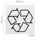 Rollo bobina de 500 etiquetas adhesivas para indicar que el material es reciclable 25 x 25 mm - SD00300 - 02