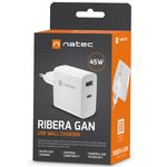 Cargador USB Natec Ribera GaN 1X USB-A + 1X USB-C 45W blanco NUC-2142 - NT37200 - 09