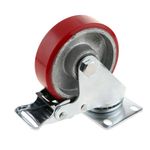 Rueda pivotante industrial de poliuretano y metal con freno 100 mm - QR04100 - 05