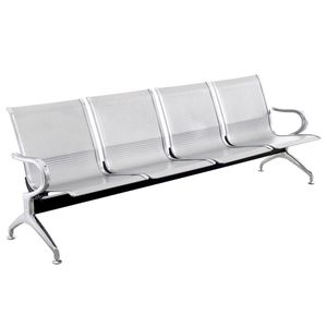 Bancada para sala de espera con sillas ergonómicas plateadas de 4 plazas