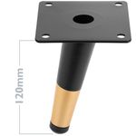 Pack de 4 patas ladeadas para muebles con forma cónica y protección antideslizante de 12cm color negro y dorado - IN10700 - 02
