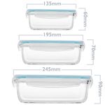 Kit de 3 Recipientes rectangulares para alimentos herméticos de cristal de 330, 800 y 1730ml - KT16000 - 03