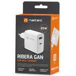 Cargador USB Natec Ribera GaN 1X USB-A + 1X USB-C 65W blanco NUC-2144 - NT37400 - 09