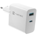 Cargador USB Natec Ribera GaN 1X USB-A + 1X USB-C 45W blanco NUC-2142 - NT37200 - 01