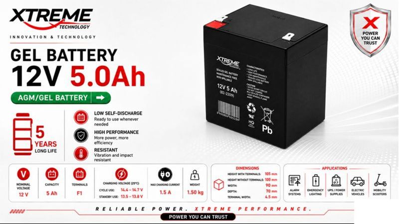 Batería Xtreme de gel 12V 5Ah - BAT 625 - 01