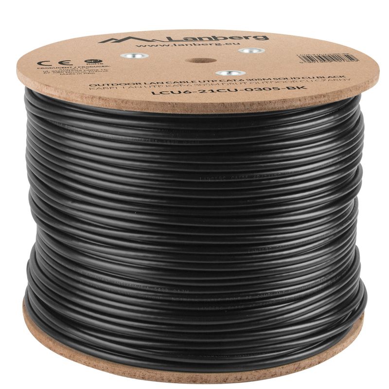 Bobina de cable de red ethernet Cat. 6 UTP de 305 m rígido de color negro para exterior fluke tested LCU6-21CU-0305-BK - LN14700 - 01