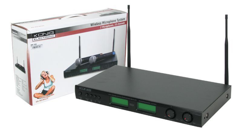 Conjunto de 2 micrófonos y receptor wireless profesional 16 canales - MM 1056 - 01
