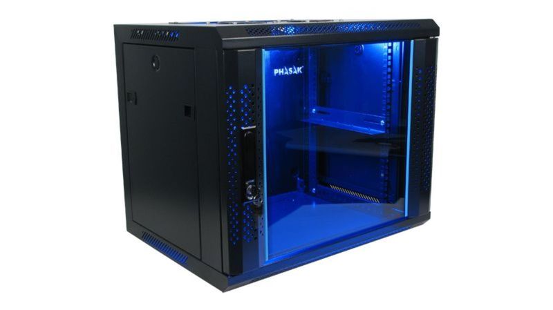 Rack Mural PHASAK 19" Pro · 600 x 600 mm · Montado con puerta de vidrio templado y ventilación activa - PHO 3112 - 01