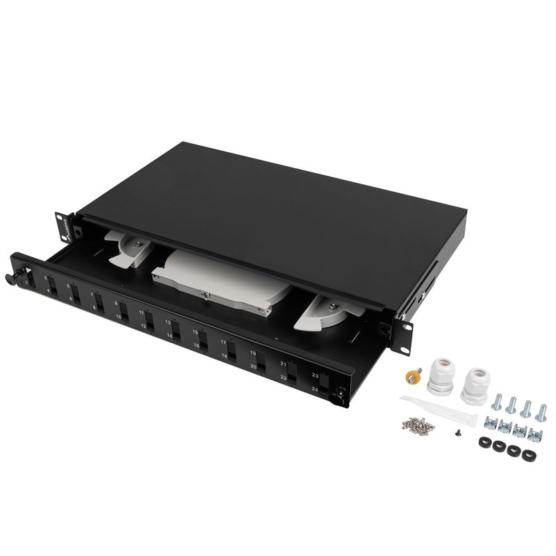 Patch panel para rack 19" 1U 12 SC duplex o LC quad - FQ10100 - 01