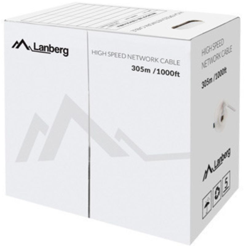 Lanberg Bobina de cable de red LAN UTP Cat. 5e rígido CU Fluke azul 305m - LN14100 - 01