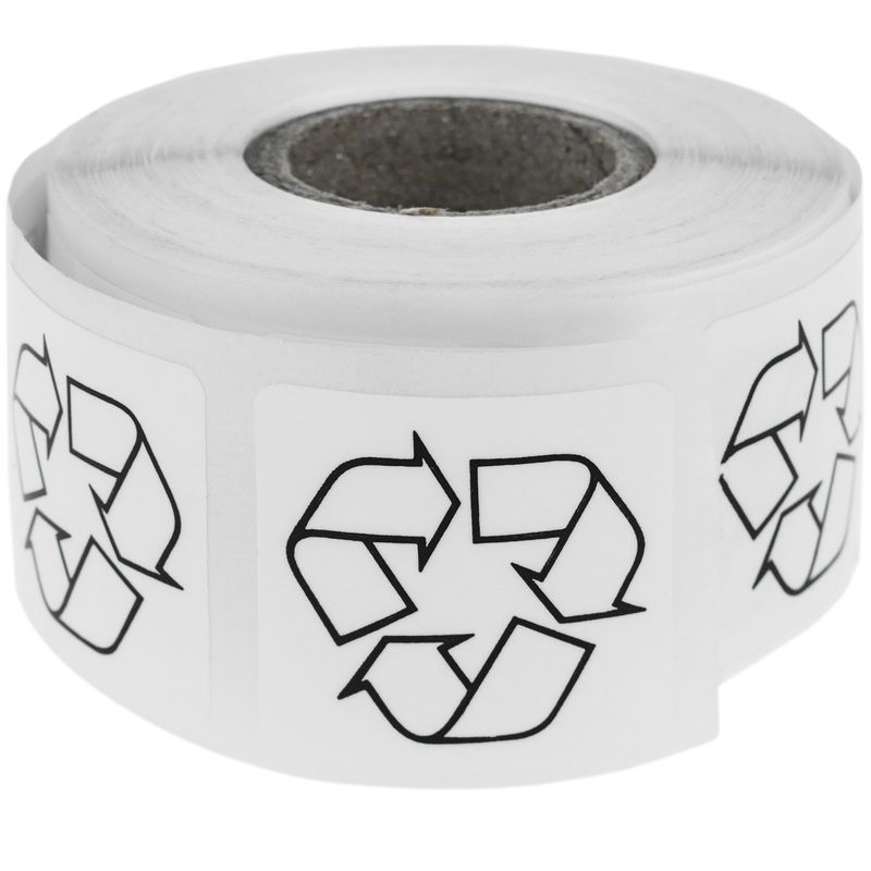 Rollo bobina de 500 etiquetas adhesivas para indicar que el material es reciclable 25 x 25 mm - SD00300 - 01