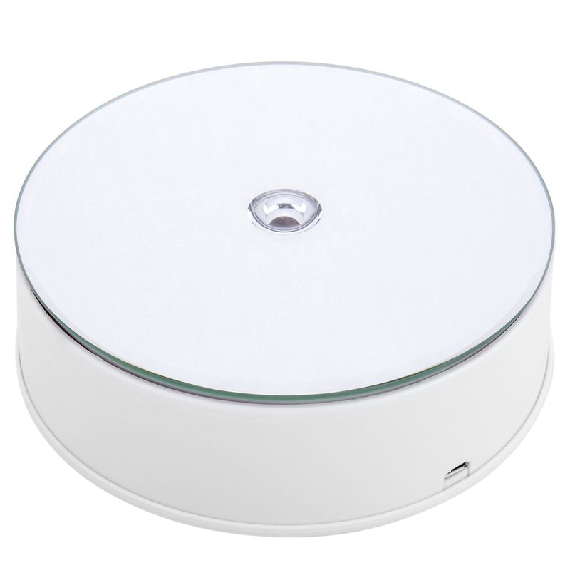 Base giratoria eléctrica 14cm blanco con espejo. Plataforma rotatoria con iluminación LED - SR03500 - 01