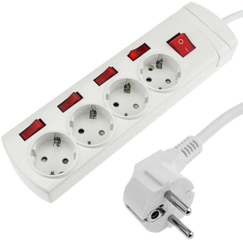 Regleta de 4 enchufes schuko con interruptor individual con cable de 1.5m - CA00800 - 01
