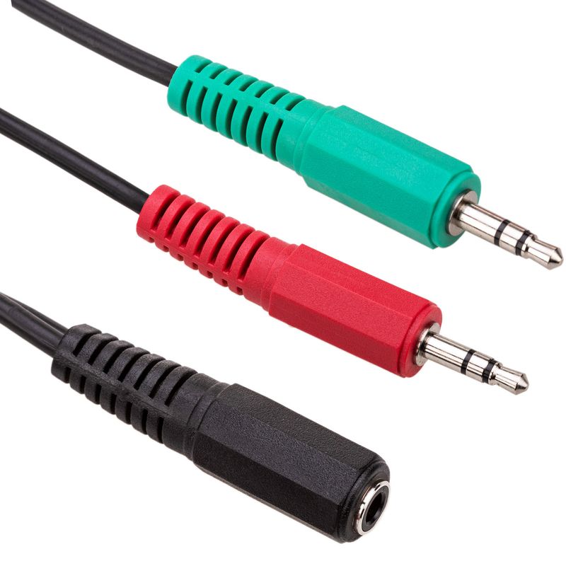 Adaptador de audio CTIA para auricular y micrófono Minijack 3.5mm Hembra a 2x Minijack 3.5mm Macho - AW01200 - 01