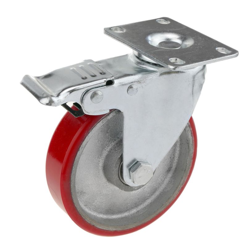 Rueda pivotante industrial de poliuretano y metal con freno 125 mm - QR04300 - 01