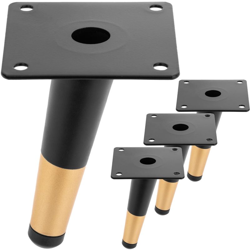 Pack de 4 patas ladeadas para muebles con forma cónica y protección antideslizante de 12cm color negro y dorado - IN10700 - 01