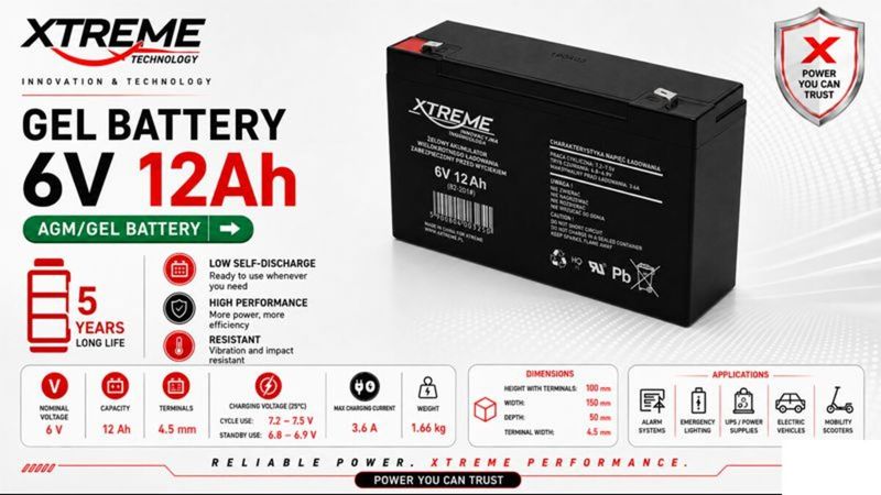 Batería Xtreme de gel 6V 12Ah - BAT 664 - 01