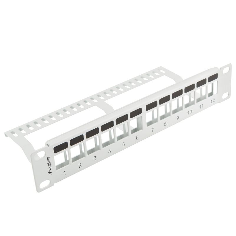 Patch panel configurable para keystone 10" blanco de 12 RJ45 con peine FTP y UTP1U Lanberg PPKS-9112-S - RD13600 - 01