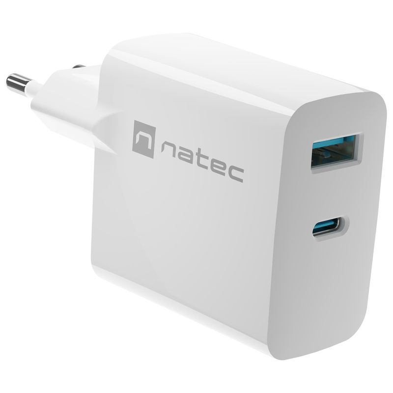 Cargador USB Natec Ribera GaN 1X USB-A + 1X USB-C 45W blanco NUC-2142 - NT37200 - 01
