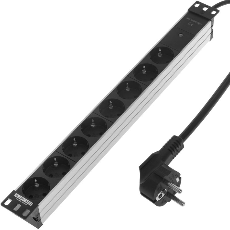 Regleta de enchufes para armario rack 19" 1U con 8 schuko aluminio - RE09100 - 01
