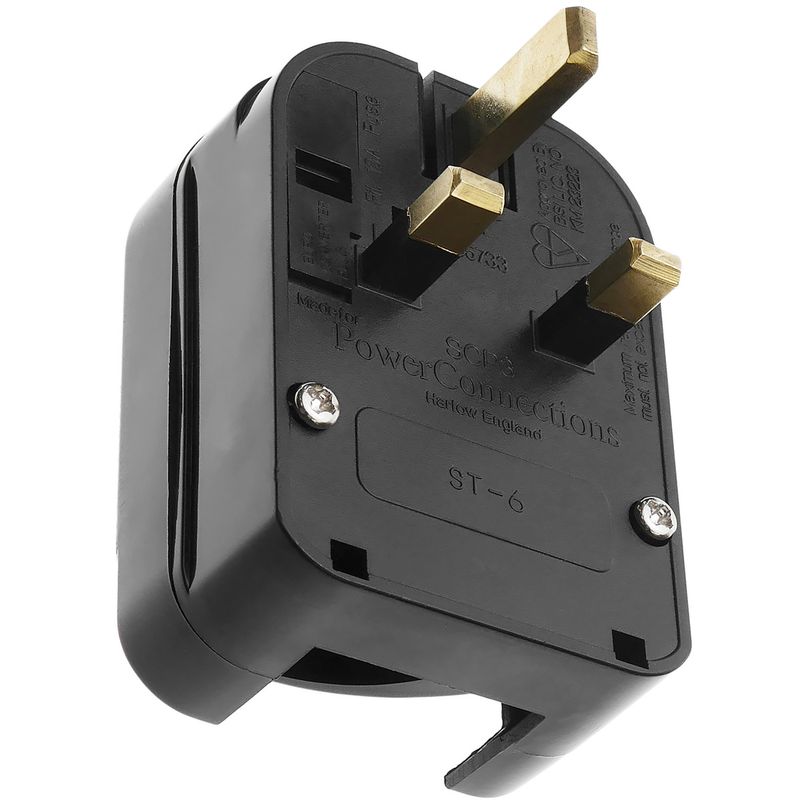 Adaptador enchufe Europa a Reino Unido tipo clavija schuko hembra a clavija BS1363 macho fijo - FE05500 - 01