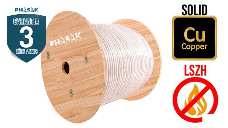 Bobina de cable PHASAK S/FTP Cat. 6A Sólido CU 23AWG LSZH 305m - PHR 660 - 01