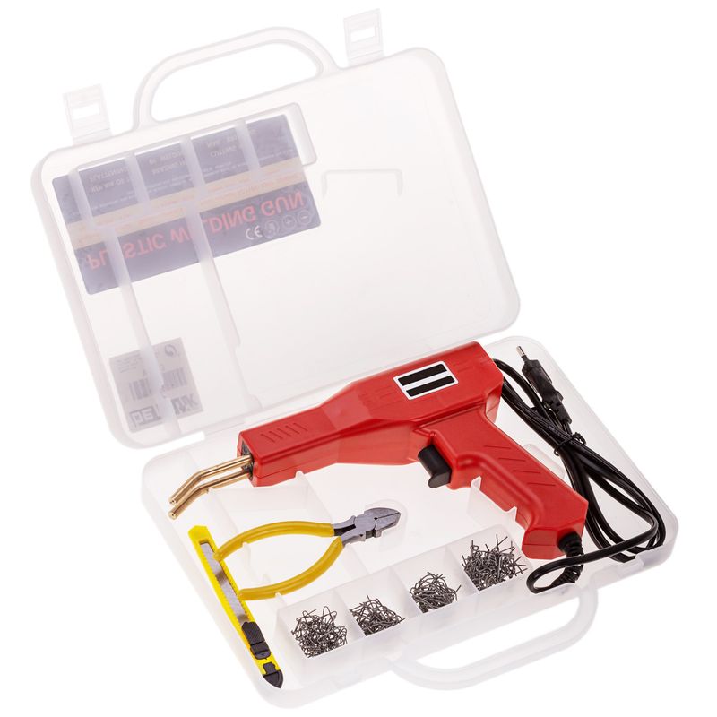 Soldador de plástico kit de reparación para piezas de plástico y parachoques con 200 unidades y 4 tipos de grapas - YD05300 - 01