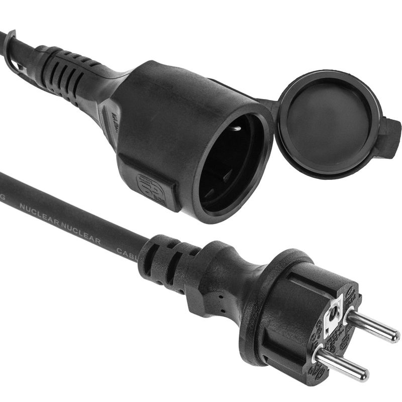 Prolongador de cable eléctrico schuko macho a hembra de 2 m negro IP44 - CG00100 - 01