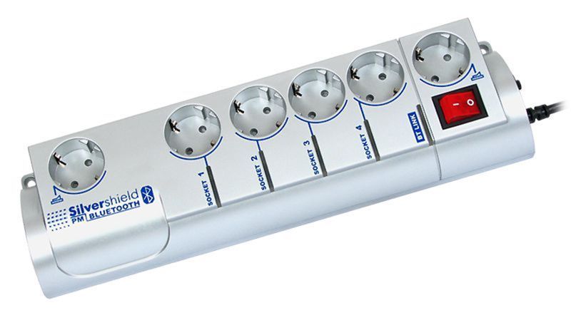 Regleta 6 tomas Schuko, con interruptor, gris, con fusible y gestión por Bluetooth - GB 1009 - 01