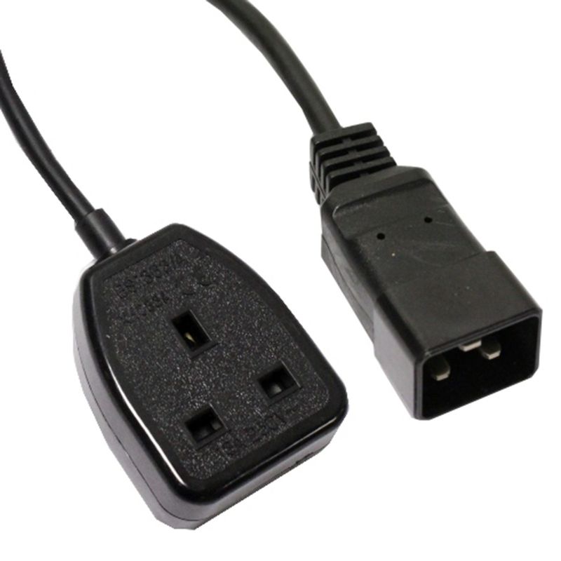 Cable eléctrico British Standard BS-1363-2 a IEC-60320-C20 de 0.4m negro - CL09200 - 01