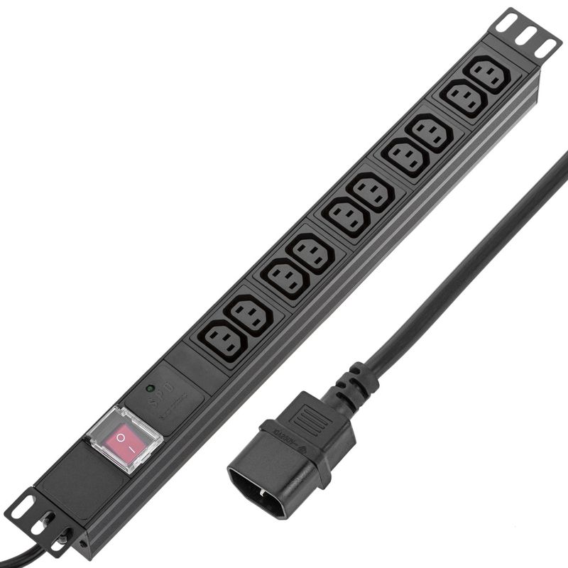 Regleta de enchufes rack 19" de 10 x C13 con interruptor y cable 2 metros C14 - RE06100 - 01