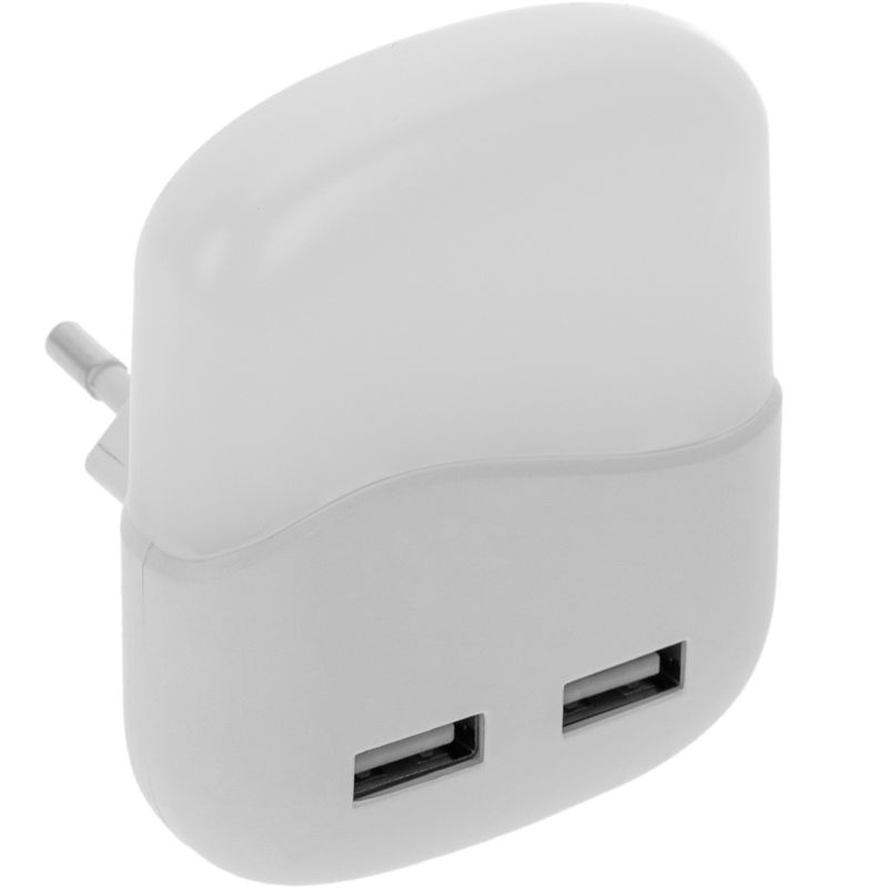 Piloto de luz LED nocturna rectangular de tipo enchufe con sensor crepuscular 230VAC y 2 x USB - NB02800 - 01