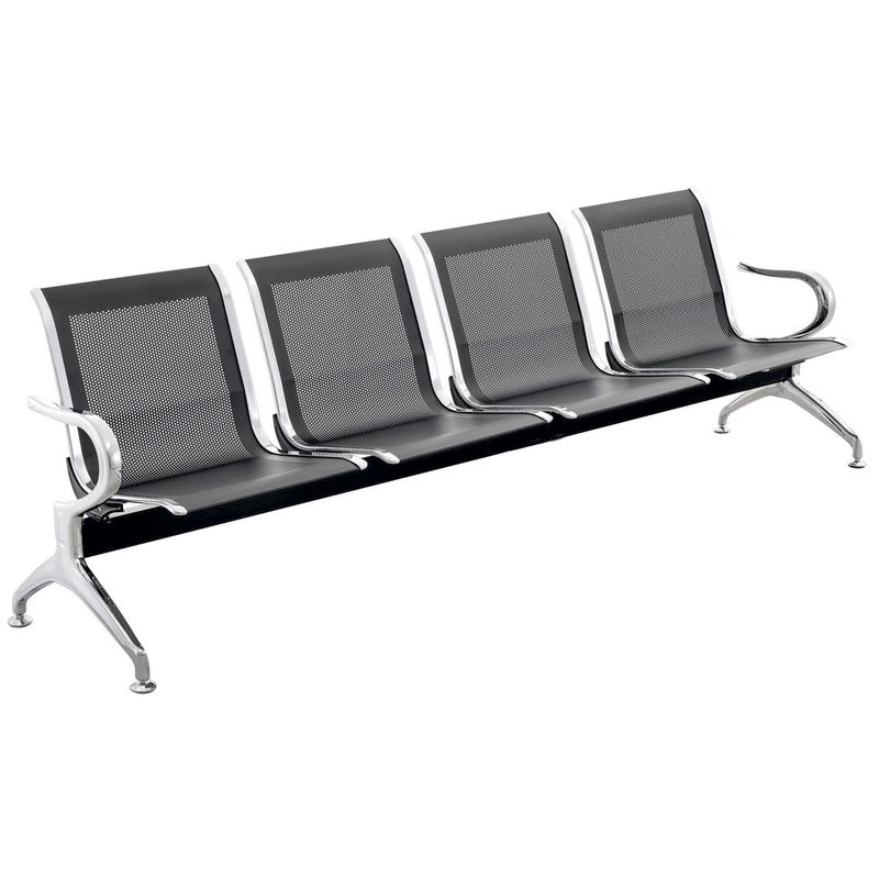 Bancada para sala de espera con sillas ergonómicas negras de 4 plazas - WC01400 - 01