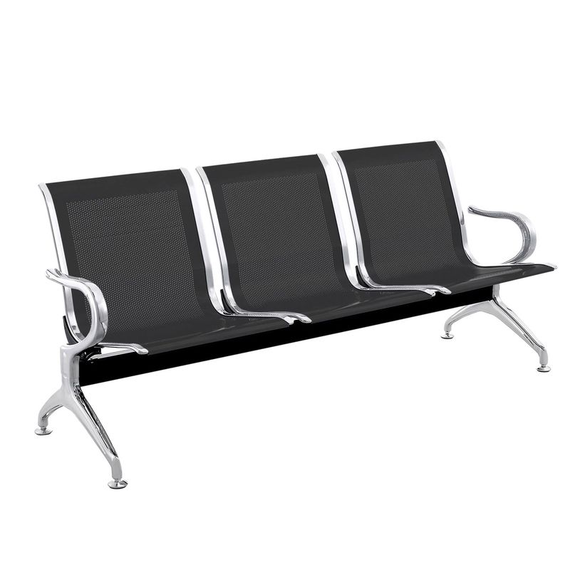 Bancada para sala de espera con sillas ergonómicas negras de 3 plazas - WC01300 - 01