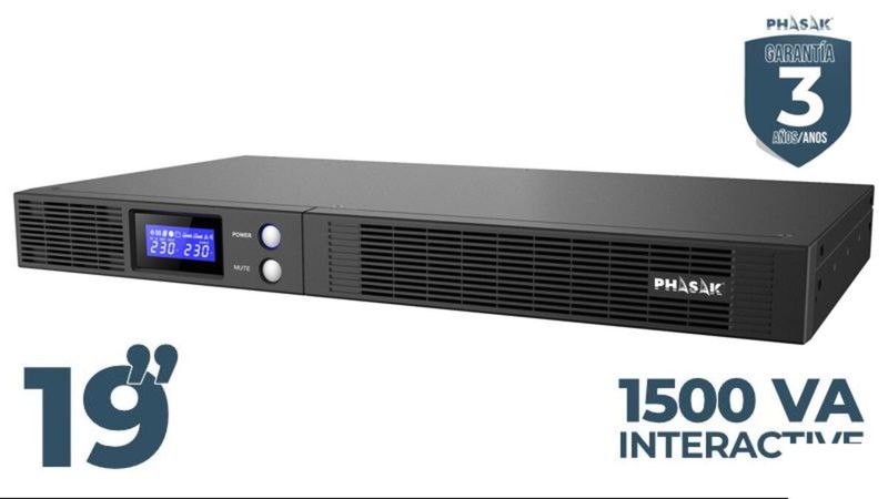 SAI PHASAK 1500VA Protekt Rack Slim 19" 1U Interactivo Senoidal Pura AVR APFC SNMP - PH 7541 - 01