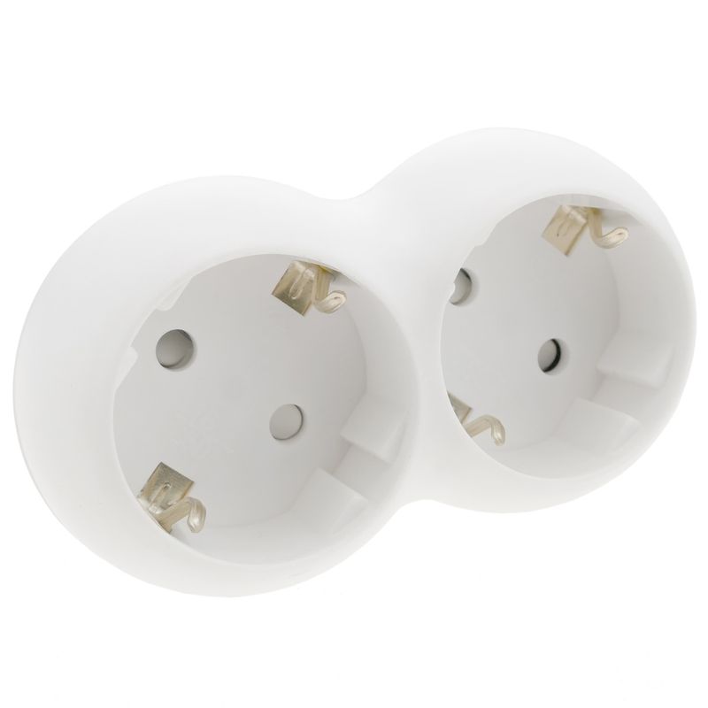 Multiplicador adaptador de clavija enchufe schuko doble blanco redondeado - IA09800 - 01