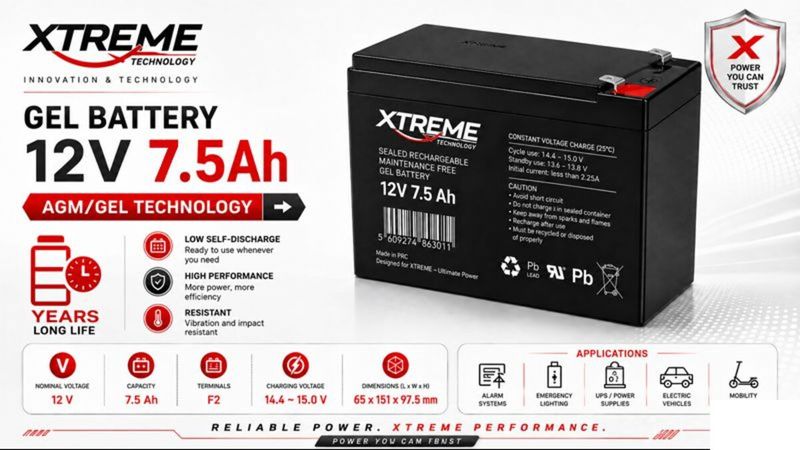 Batería Xtreme de gel 12V 7.5Ah - BAT 627 - 01