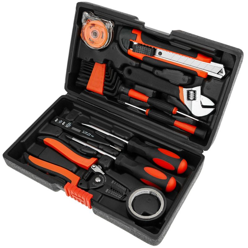 Juego de herramientas básicas de 11 piezas. Destornillador, pelacables, cinta métrica, llave inglesa, etc. - YD02700 - 01