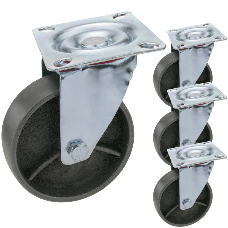 Ruedas pivotantes industriales de metal sin freno 100 mm 4 unidades - QR01800 - 01