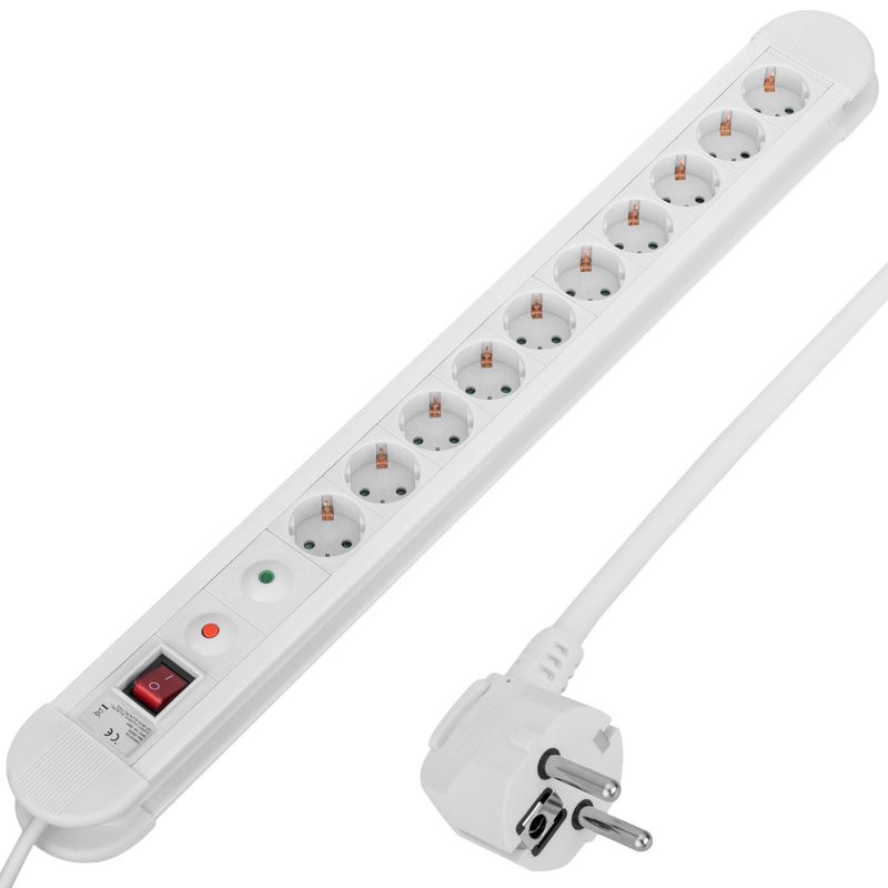 Regleta de enchufes 10 schuko con interruptor y protección sobretensiones blanco (1.5m cable) - CA00900 - 01