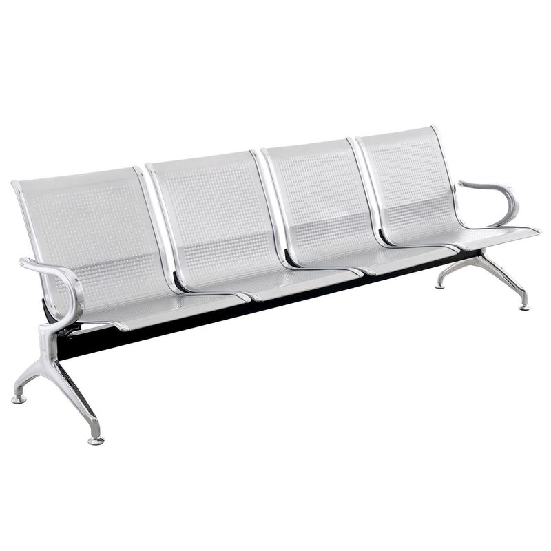 Bancada para sala de espera con sillas ergonómicas plateadas de 4 plazas - WC00400 - 01