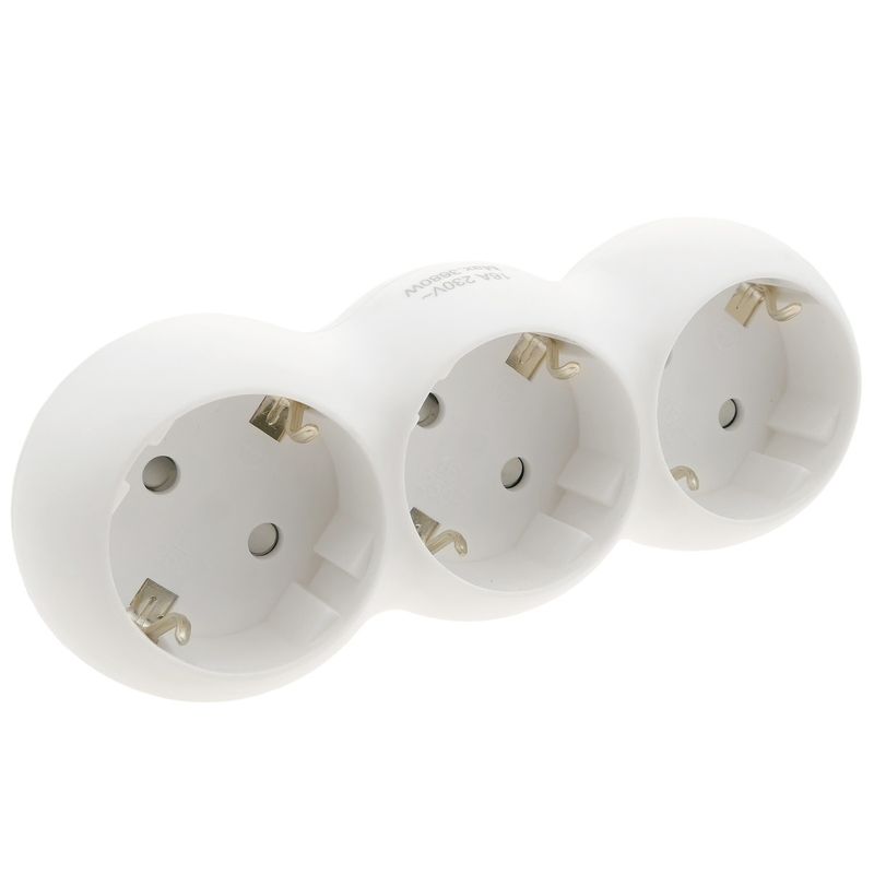 Multiplicador adaptador de clavija enchufe schuko triple blanco redondeado - IA09900 - 01