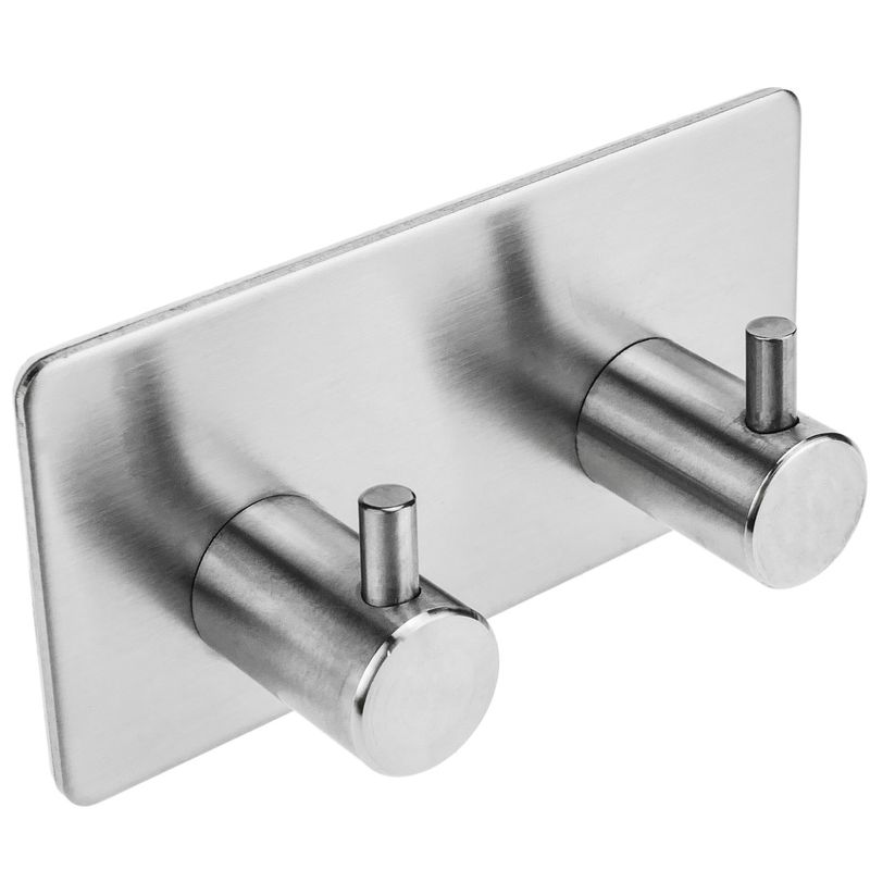 Perchero de pared de acero inoxidable. Colgador de ropa y toallero con 2 gancho - IP08200 - 01