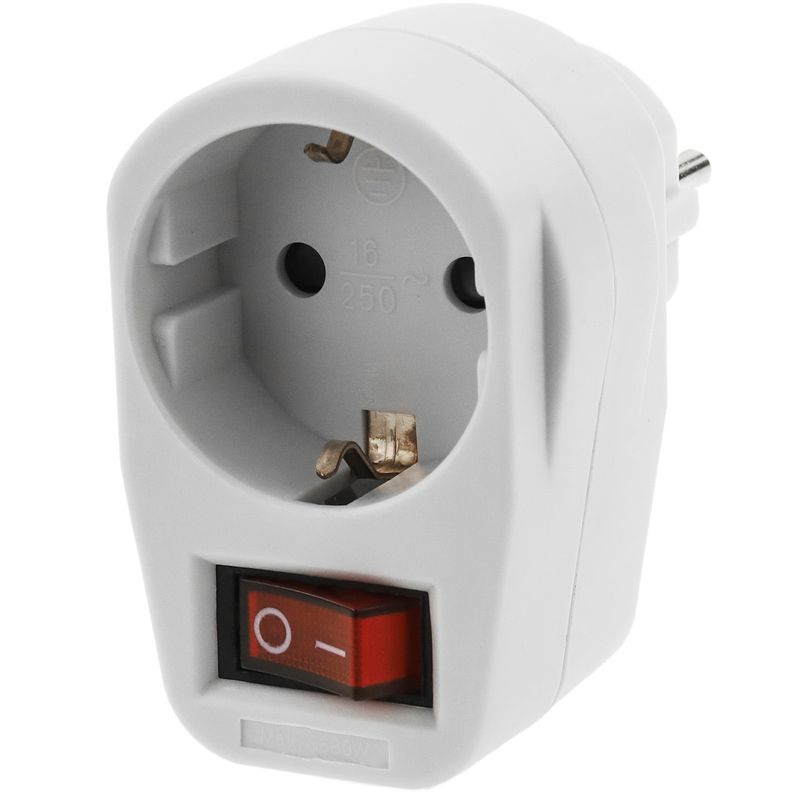 Clavija enchufe schuko de color blanco 220VAC con interruptor - IA08500 - 01