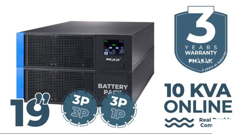 SAI Phasak Rack 10000VA Tri-Tri / Tri-mono Online LCD 19" (No incluye baterias) - PH 9380 - 01