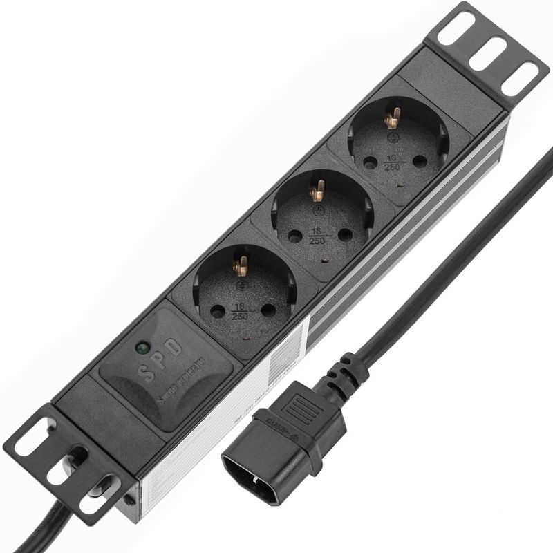 Regleta de enchufes rack 10" de 3 schuko y conector C14 - RE07200 - 01