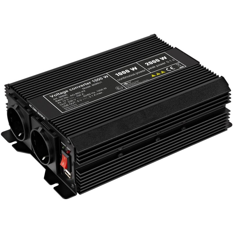 Inversor eléctrico onda modificada 12 VDC a 220 VAC de 1000W y USB - YD03400 - 01